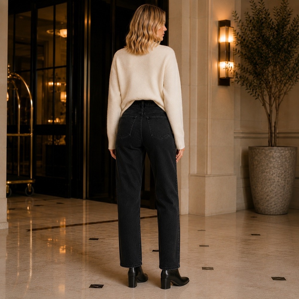 Reformation Cynthia High Rise Straight Jeans Seattle Black Denim Petite 26P - Picture 3 of 14